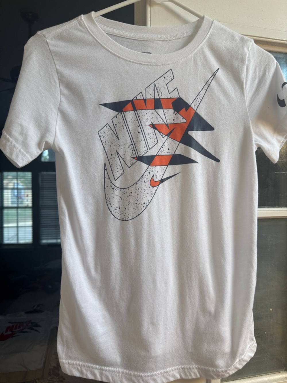 Nike White Short Sleeve Tee with Navy and Orange Graphic